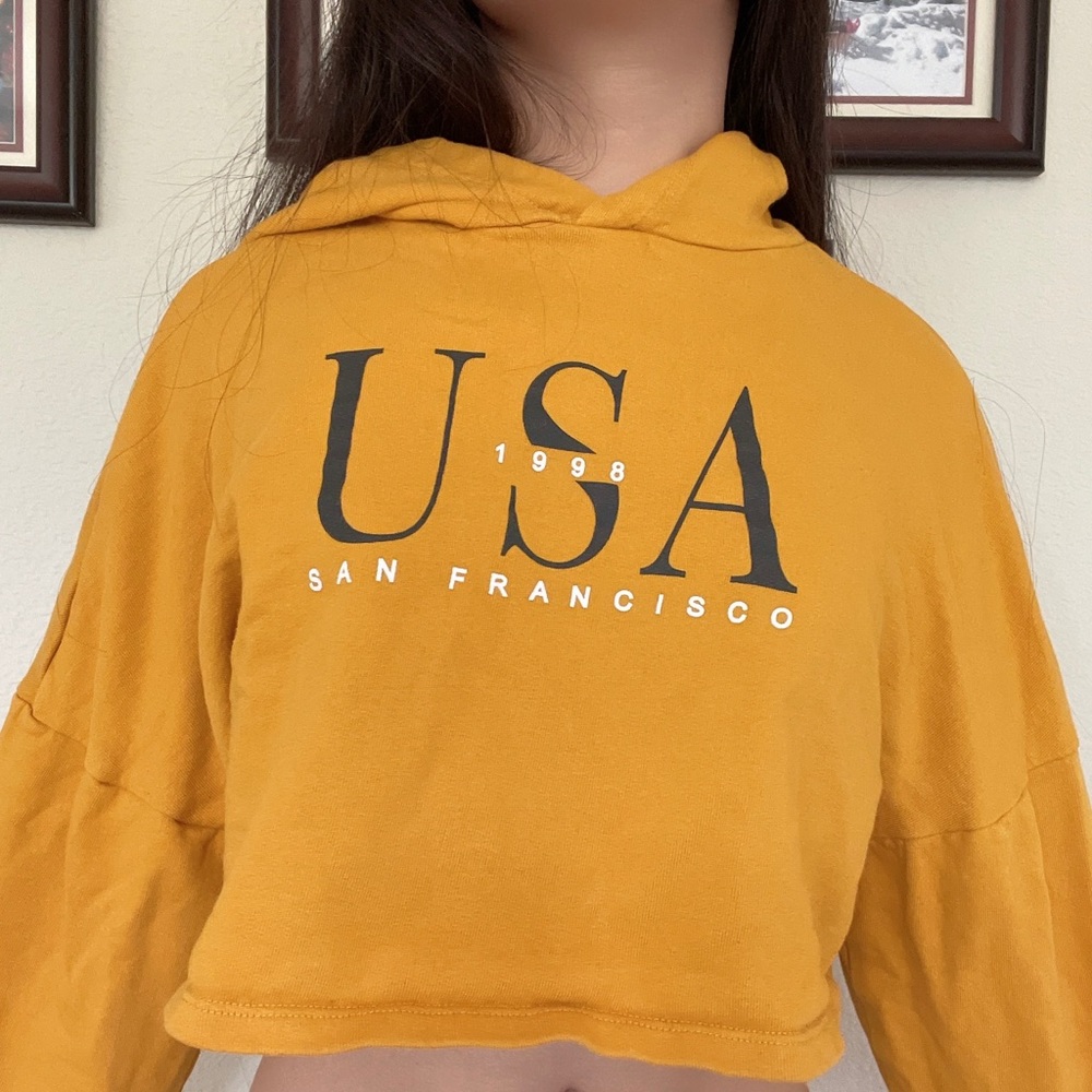 H&M Divided Yellow Crop USA Hoodie
